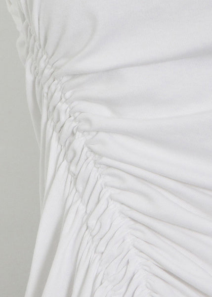 White Sleeveless Cotton Tank New Cinched Asymmetrical FashionChic