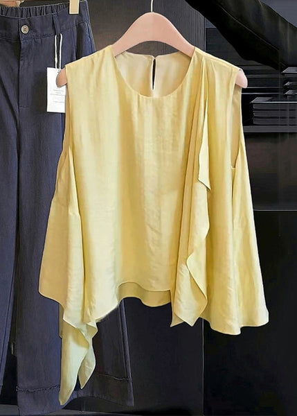 Shirts Sleeveless Neck O Cotton New White Asymmetrical FashionChic