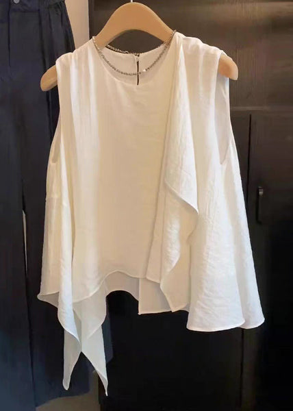 Shirts Sleeveless Neck O Cotton New White Asymmetrical FashionChic