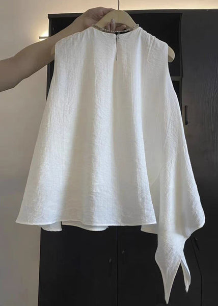 Shirts Sleeveless Neck O Cotton New White Asymmetrical FashionChic