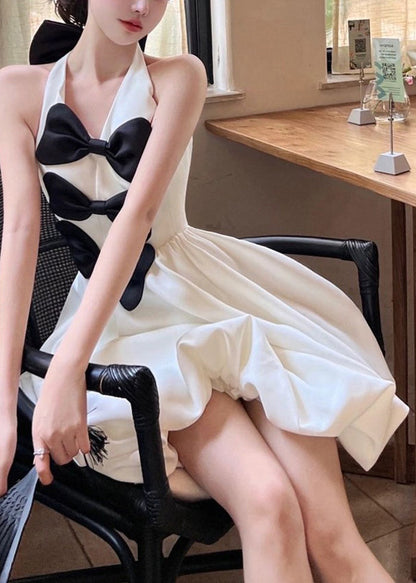 New White Bow Backless Cotton Mid Dress Sleeveless XX087 SH-LF-SDM240611