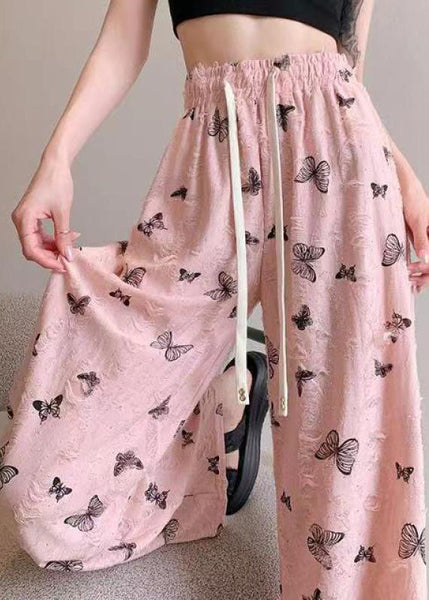 New White Butterfly Hollow Out Elastic Waist Cotton Pants Summer AB1003 Genistyle Shop