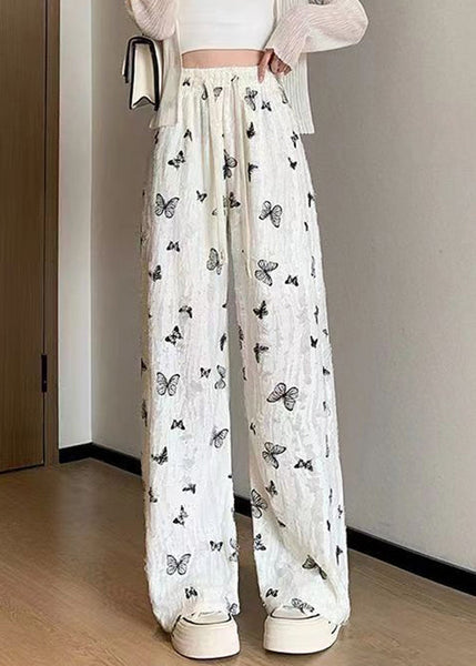 New White Butterfly Hollow Out Elastic Waist Cotton Pants Summer AB1003 Genistyle Shop