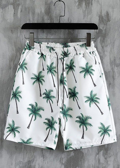 New White Button Print Elastic Waist Cotton Men Two Pieces Set Summer HG062 Men-Silk-MENTS240725