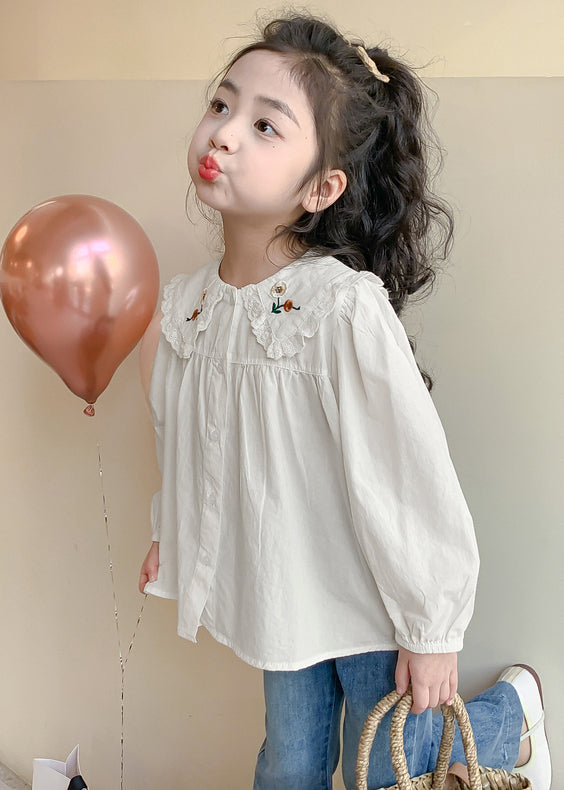 New White Button Solid Cotton Kids Girls Shirts Spring YU1038 WS-RCTZ-LTP240529