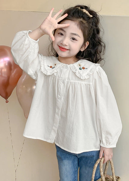 New White Button Solid Cotton Kids Girls Shirts Spring YU1038 WS-RCTZ-LTP240529