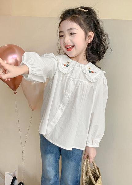 New White Button Solid Cotton Kids Girls Shirts Spring YU1038 WS-RCTZ-LTP240529