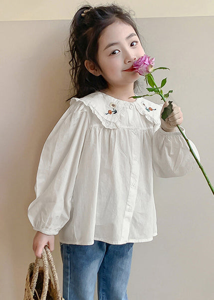 New White Button Solid Cotton Kids Girls Shirts Spring YU1038 WS-RCTZ-LTP240529