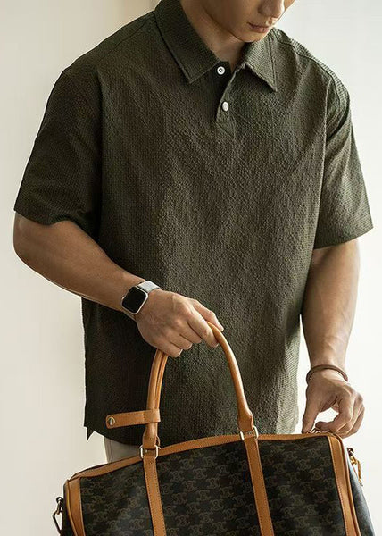 White Mens Shirts New Button Summer Solid Polo Cotton FashionChic