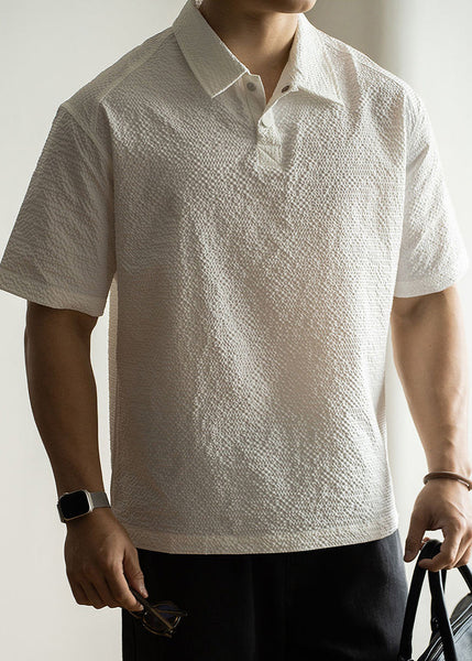 White Mens Shirts New Button Summer Solid Polo Cotton FashionChic