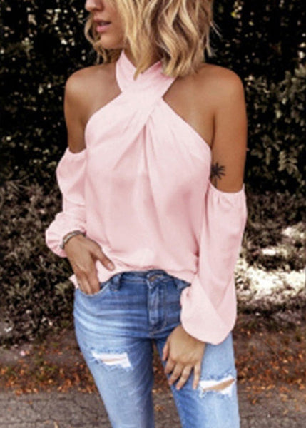 White New Sleeve Shoulder Long Shirts Cotton Patchwork Cold FashionChic