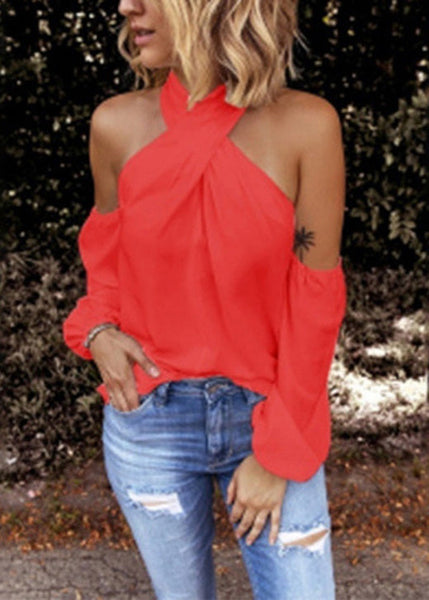 White New Sleeve Shoulder Long Shirts Cotton Patchwork Cold FashionChic