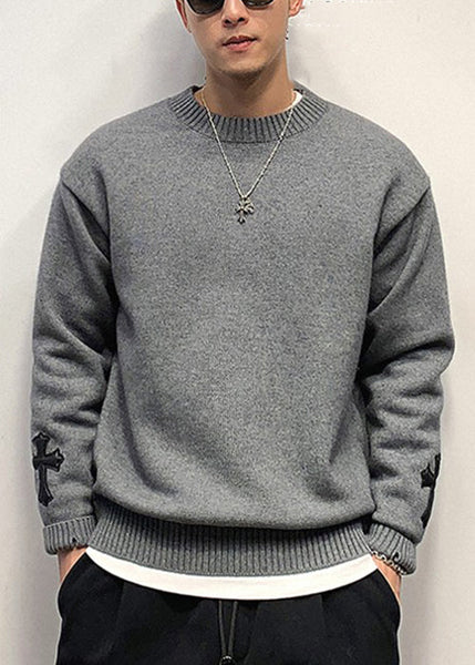 New White Cross Solid Cozy Knit Sweaters Men Fall QH037 MENSW241019