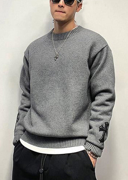 New White Cross Solid Cozy Knit Sweaters Men Fall QH037 MENSW241019