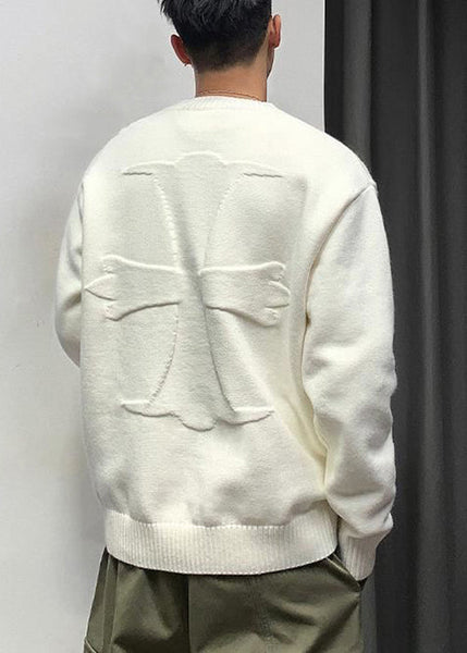 New White Cross Solid Cozy Knit Sweaters Men Fall QH037 MENSW241019