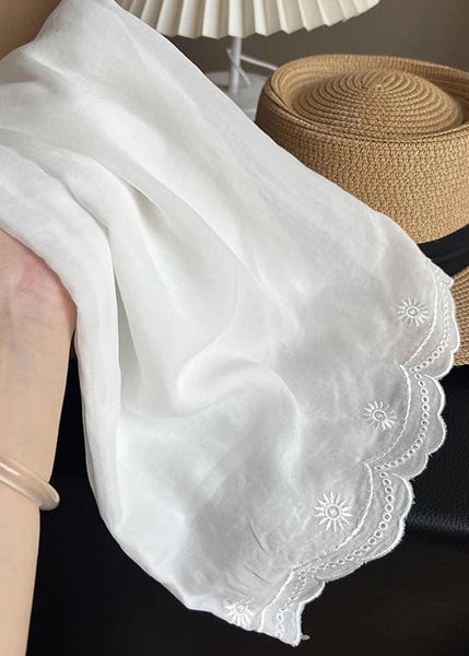 Elastic White Embroidered Linen Pants New Thin Summer Waist FashionChic