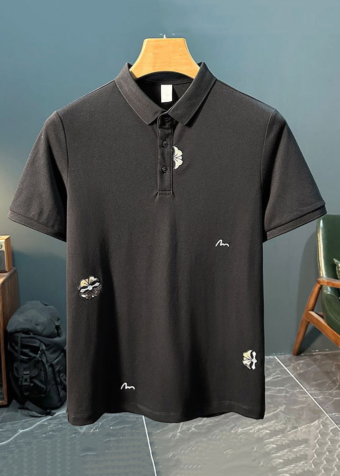 Mens Polo New Shirts Cotton Solid Button Embroideried White FashionChic