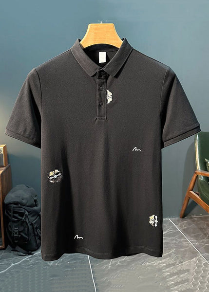 Mens Polo New Shirts Cotton Solid Button Embroideried White FashionChic