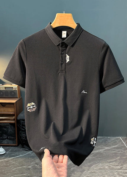 Mens Polo New Shirts Cotton Solid Button Embroideried White FashionChic