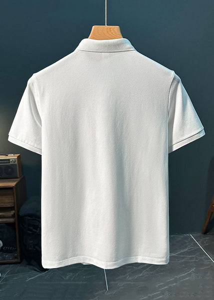 Mens Polo New Shirts Cotton Solid Button Embroideried White FashionChic