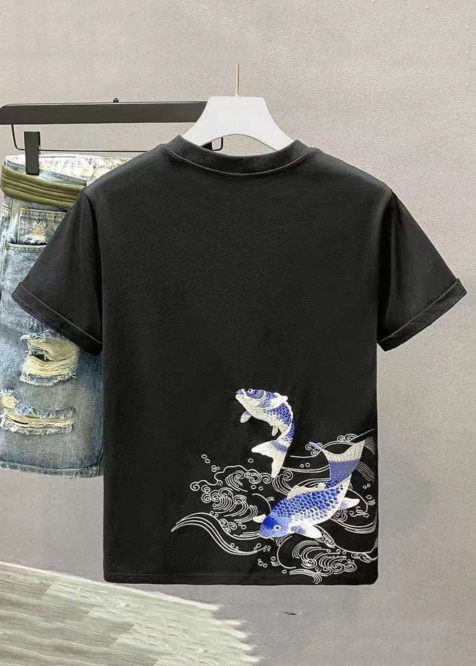 New White Embroideried Cozy Solid Cotton Mens T Shirts Summer LK065 Men-Silk-MENT240630