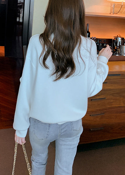 New White Floral Solid Patchwork Cotton T Shirt Fall WM029 ABC