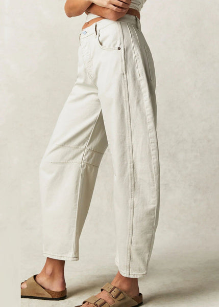 Pants Patchwork New Waist High Denim White Crop FashionChic