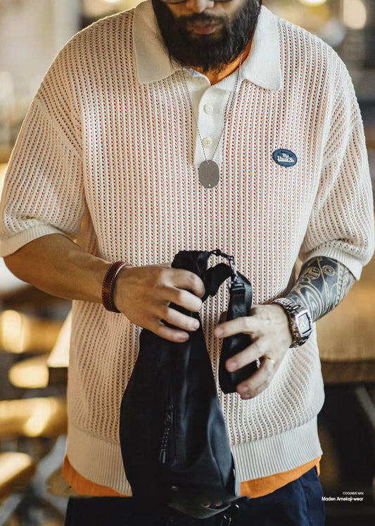 Summer Polo Out White Mens Hollow Knit Shirts New FashionChic