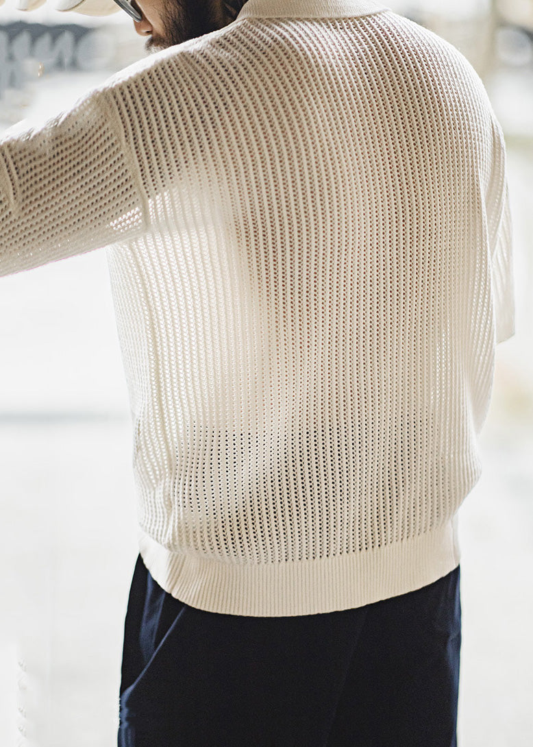 Summer Polo Out White Mens Hollow Knit Shirts New FashionChic