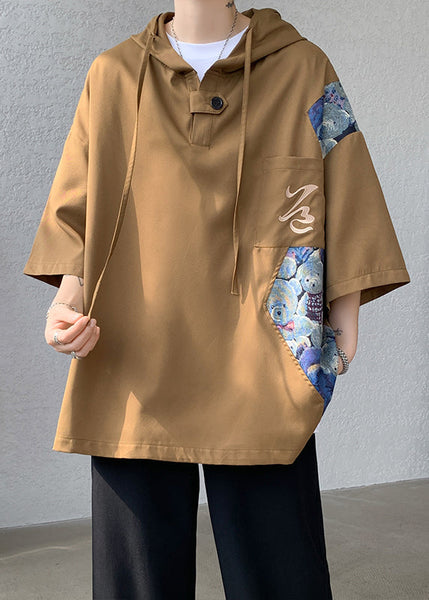 T Hooded White Summer Cotton Patchwork Mens Shirt Designer New FashionChic