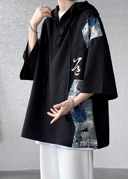 T Hooded White Summer Cotton Patchwork Mens Shirt Designer New FashionChic