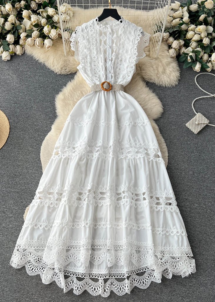 New White Lace Hollow Out Cotton Dress Sleeveless TR032 ZS-SDL240730