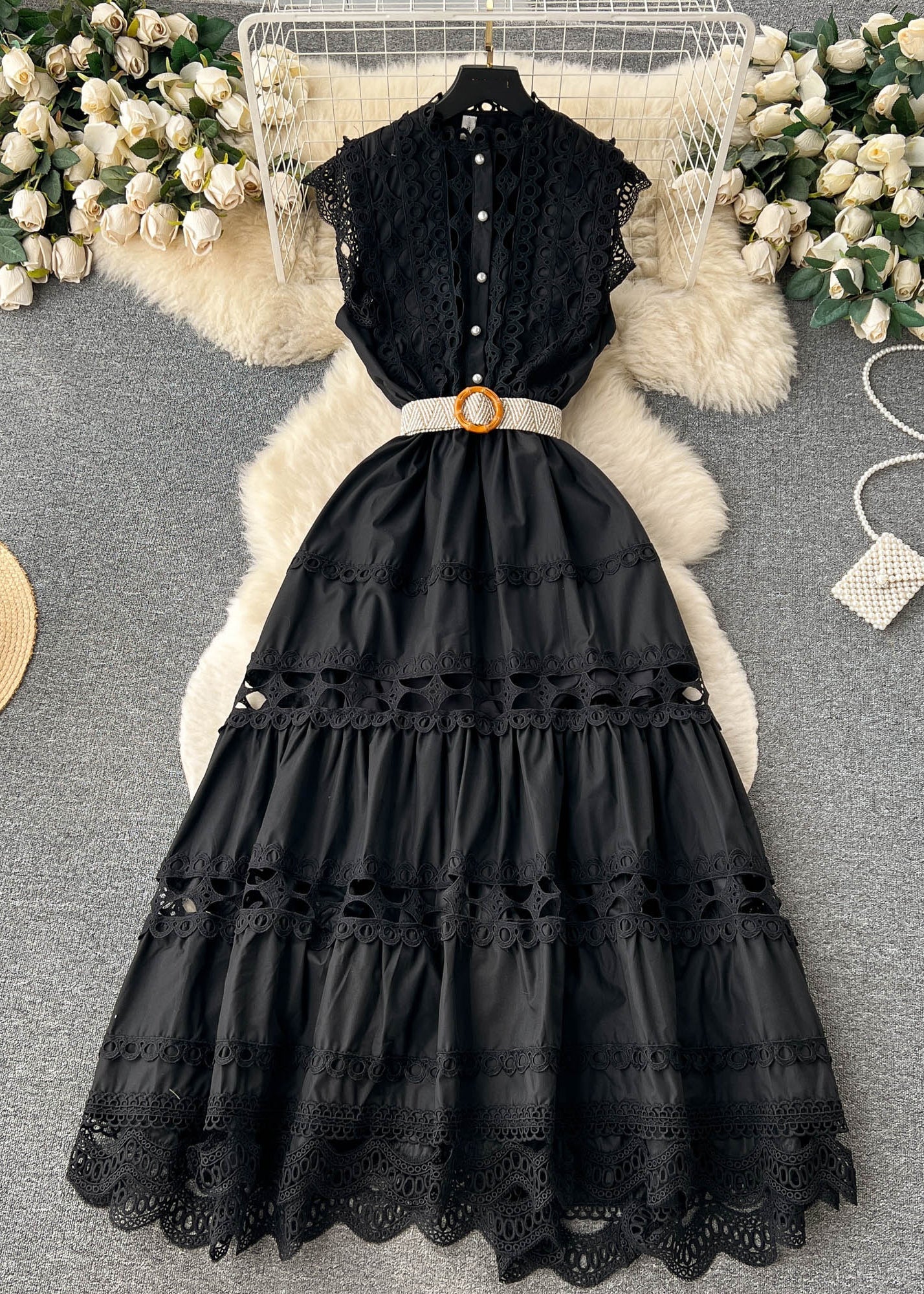 New White Lace Hollow Out Cotton Dress Sleeveless TR032 ZS-SDL240730