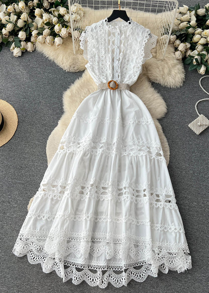 New White Lace Hollow Out Cotton Dress Sleeveless TR032 ZS-SDL240730