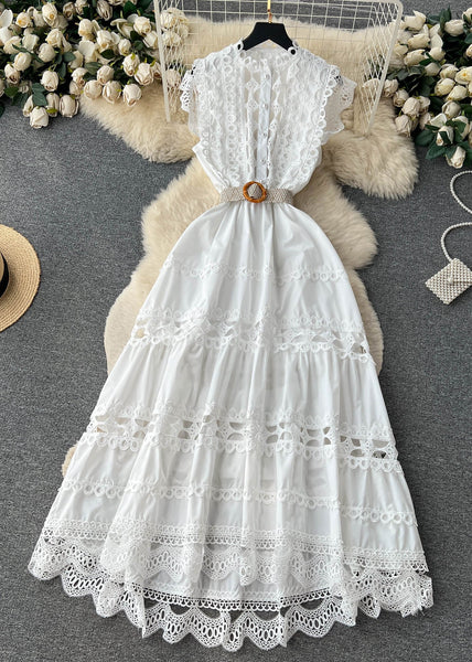 New White Lace Hollow Out Cotton Dress Sleeveless TR032 ZS-SDL240730