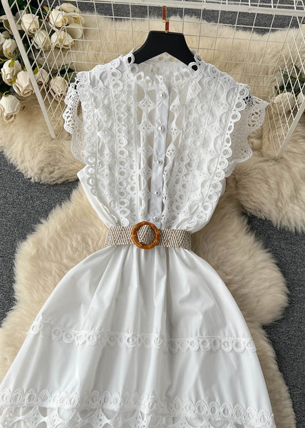 New White Lace Hollow Out Cotton Dress Sleeveless TR032 ZS-SDL240730