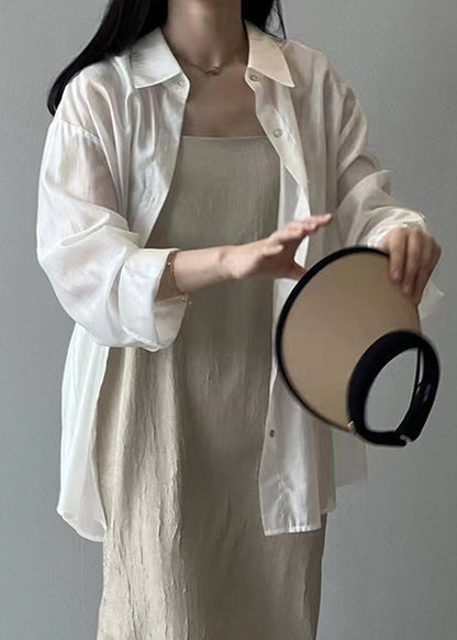 New White Lace Up Button Silk Shirt Long Sleeve KK015 SH-LF-LTP240602