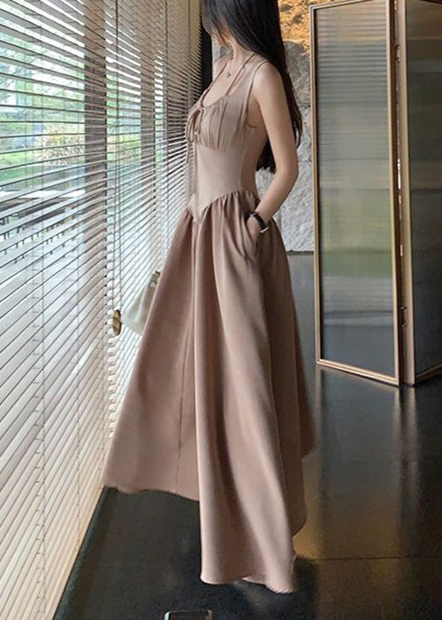 New White Lace Up Pockets Cotton Long Dress Sleeveless ZL033 SH-LF-SDL240621