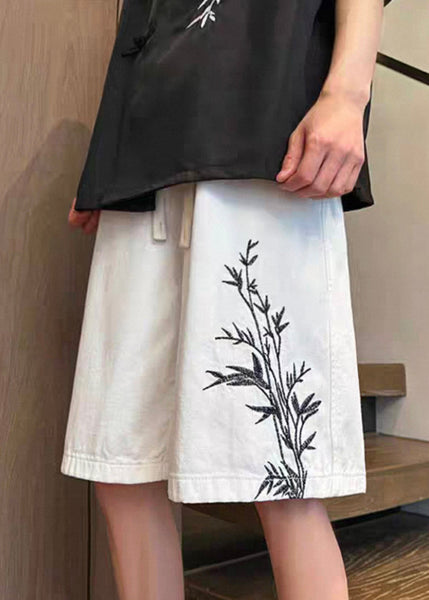 Up Elastic White New Denim Waist Shorts Pockets Lace Men FashionChic