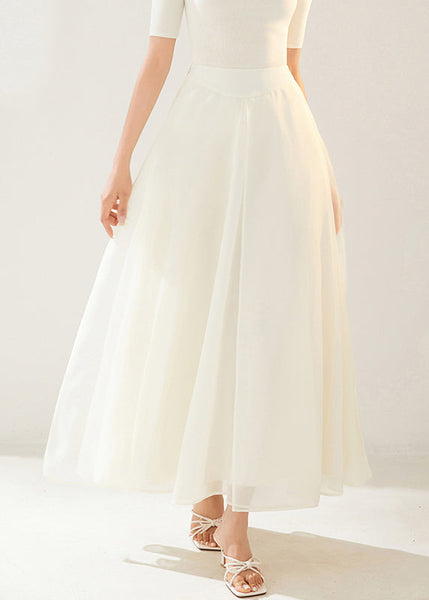 New White Layered Side Open Solid Organza Skirt Summer AM1007 Genistyle Shop
