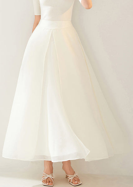 New White Layered Side Open Solid Organza Skirt Summer AM1007 Genistyle Shop