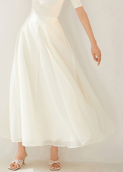 New White Layered Side Open Solid Organza Skirt Summer AM1007 Genistyle Shop