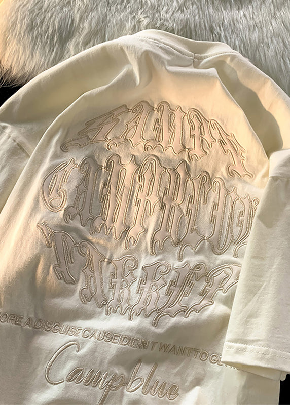 White Mens Shirt New Embroideried T Letter Cotton Designer Summer FashionChic