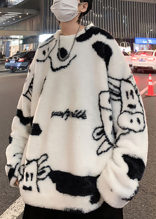 New White O Neck Cartoon Fluffy Men Sweatshirt Pajamas Winter RC039 ABC