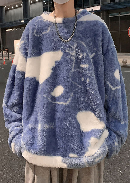 New White O Neck Cartoon Fluffy Men Sweatshirt Pajamas Winter RC039 ABC