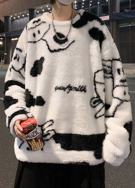 New White O Neck Cartoon Fluffy Men Sweatshirt Pajamas Winter RC039 ABC