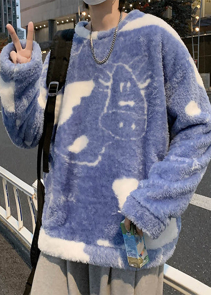 New White O Neck Cartoon Fluffy Men Sweatshirt Pajamas Winter RC039 ABC