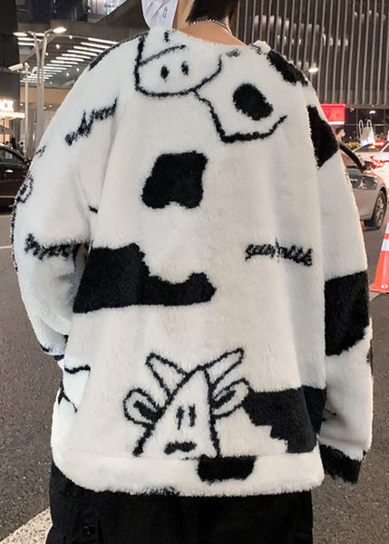 New White O Neck Cartoon Fluffy Men Sweatshirt Pajamas Winter RC039 ABC