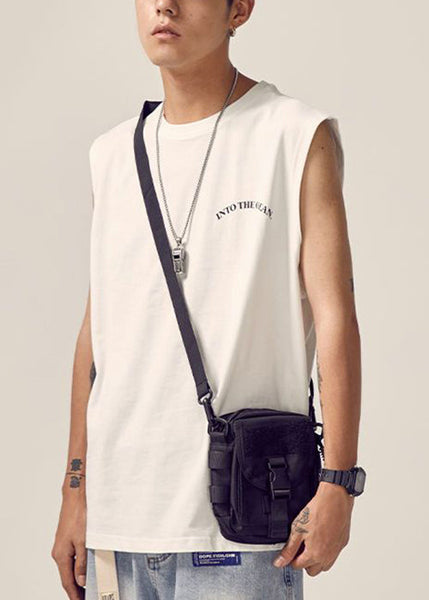 White Cotton Men Tank Neck O Print New Sleeveless FashionChic