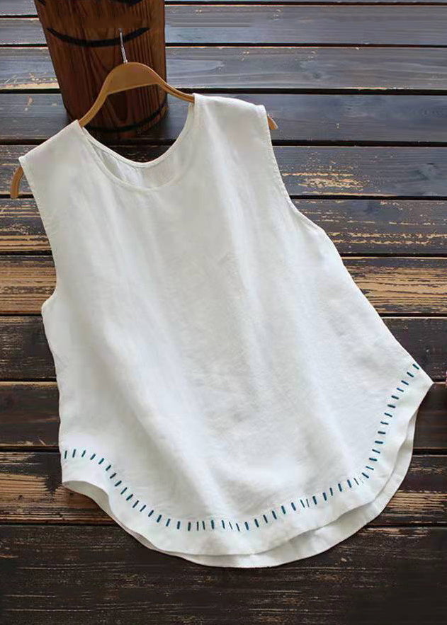 New White O Neck Solid Cotton Tank Sleeveless FF049 MZF-VTP240607